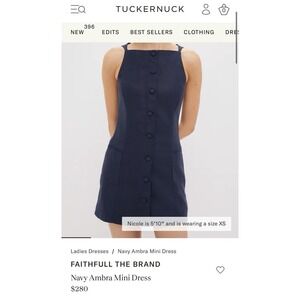 $280 Tuckernuck Faithfull the Brand Jane Mini Dress in navy blue linen Size 6